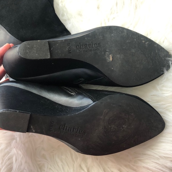 Black Leather knee High Boots 9 9.5 Wedge heel booties wedges - Picture 4 of 7